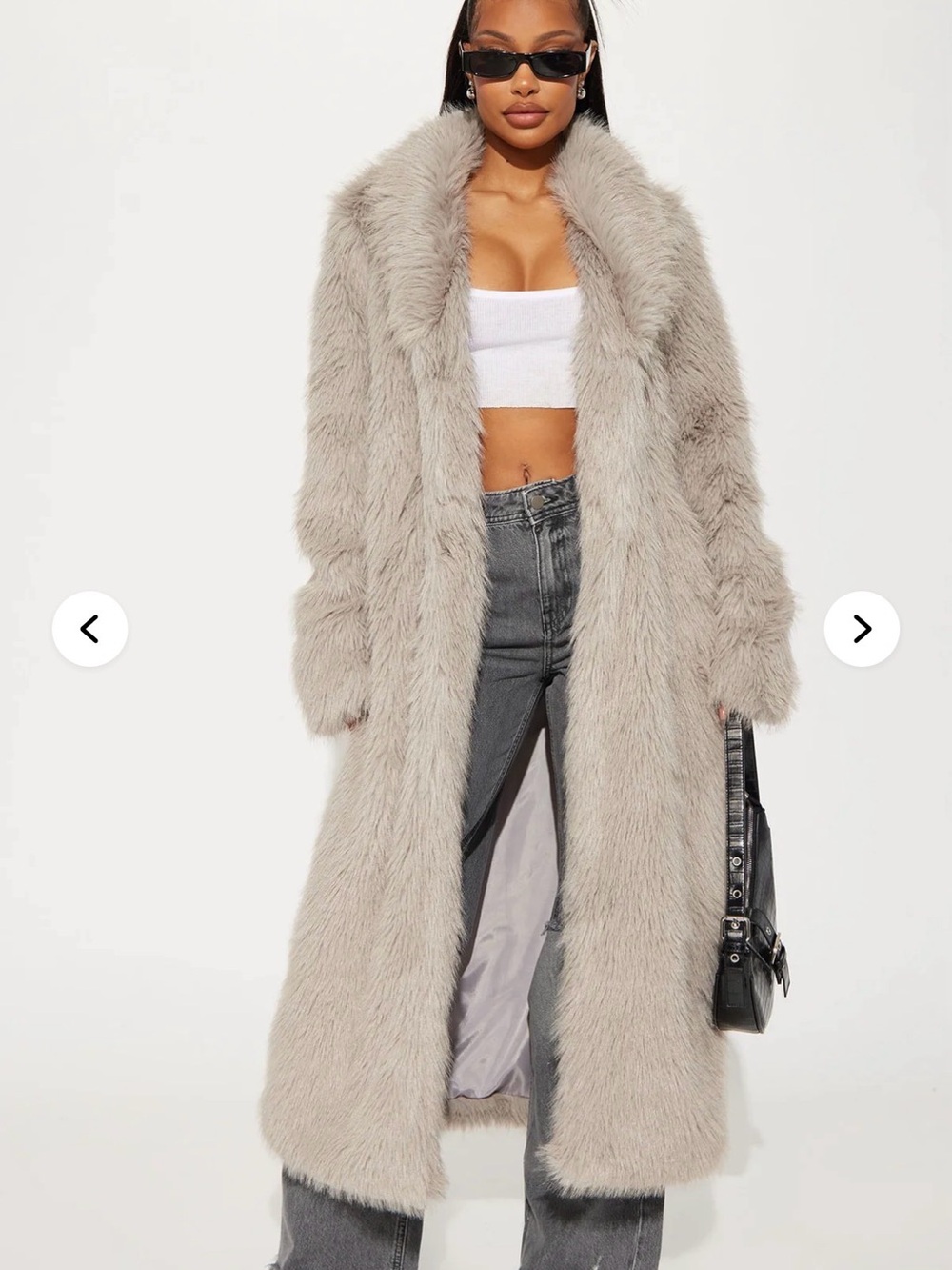 Fashion Nova Jobelle long gray faux fur jacket pockets soft lined small